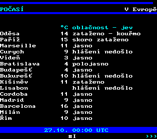Teletext ČT, strana 195 - Počasí v Evropě