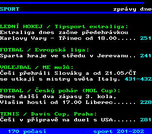 Teletext ČT, strana 200 - Sport - aktuality