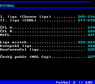 Teletext ČT, strana 204 - Fotbal