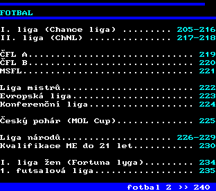 Teletext ČT, strana 204 - Fotbal