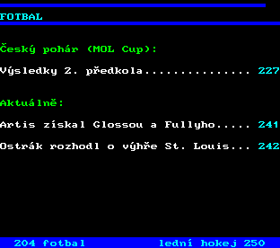 Teletext ČT, strana 240 - Fotbal - aktuálně