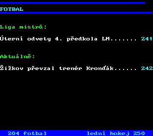 Teletext ČT, strana 240 - Fotbal - aktuálně