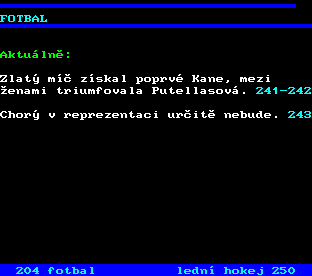 Teletext ČT, strana 240 - Fotbal - aktuálně