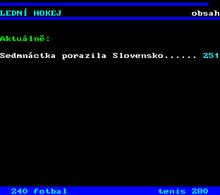 Teletext ČT, strana 250 - Hokej