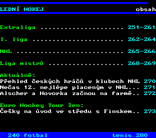Teletext ČT, strana 250 - Hokej
