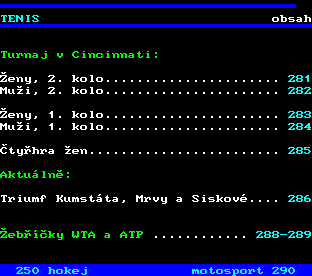 Teletext ČT, strana 280 - Tenis