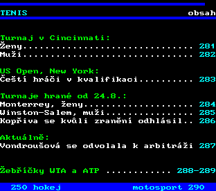 Teletext ČT, strana 280 - Tenis