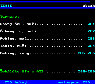 Teletext ČT, strana 280 - Tenis