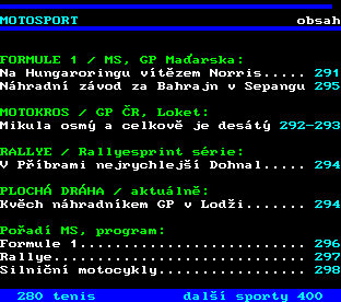 Teletext ČT, strana 290 - Motosport