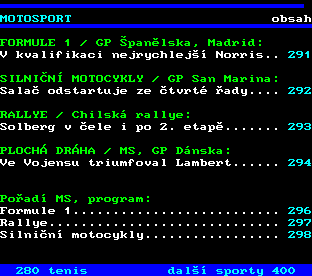 Teletext ČT, strana 290 - Motosport