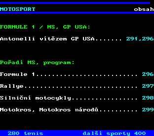Teletext ČT, strana 290 - Motosport