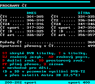 Teletext ČT, strana 300 - Programy ČT