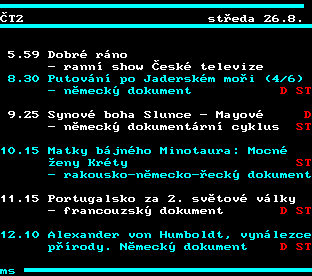 Teletext ČT, strana 306 - Program ČT2 na dnes
