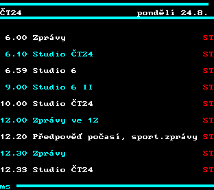 Teletext ČT, strana 311 - Program ČT24 na dnes