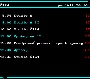 Teletext ČT, strana 311 - Program ČT24 na dnes