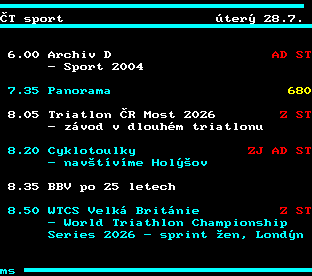 Teletext ČT, strana 317 - Program ČT sport na dnes
