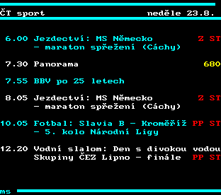 Teletext ČT, strana 317 - Program ČT sport na dnes