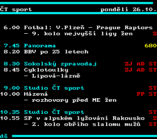 Teletext ČT, strana 317 - Program ČT sport na dnes