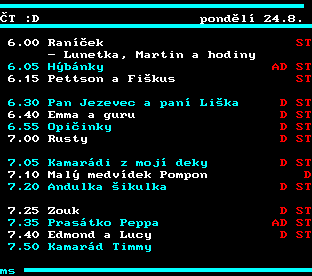 Teletext ČT, strana 321 - Program ČT :D na dnes