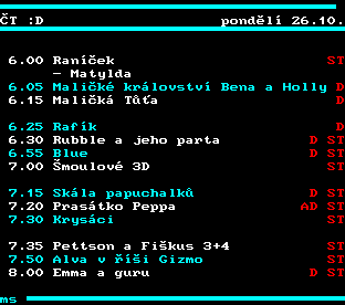 Teletext ČT, strana 321 - Program ČT :D na dnes