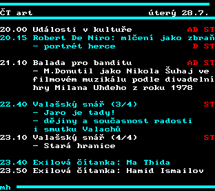 Teletext ČT, strana 326 - Program ČT art na dnes