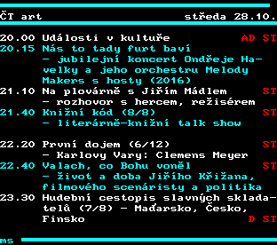 Teletext ČT, strana 326 - Program ČT art na dnes