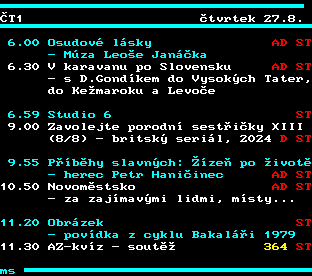 Teletext ČT, strana 331 - Program ČT na zítra