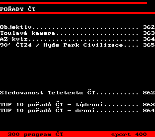 Teletext ČT, strana 360 - Stránky pořadů ČT