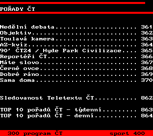 Teletext ČT, strana 360 - Stránky pořadů ČT