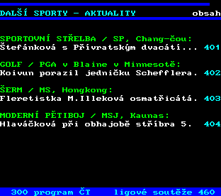 Teletext ČT, strana 400 - Další sporty