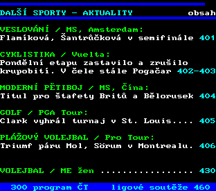 Teletext ČT, strana 400 - Další sporty