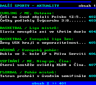 Teletext ČT, strana 400 - Další sporty