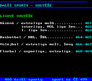 Teletext ČT, strana 460 - Ligové soutěže