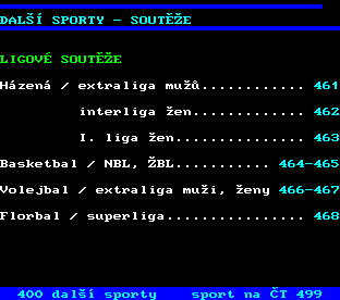 Teletext ČT, strana 460 - Ligové soutěže