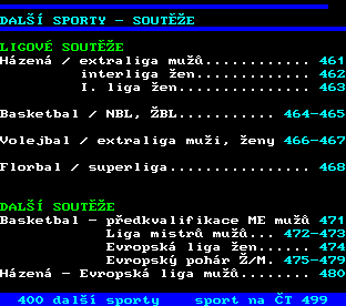 Teletext ČT, strana 460 - Ligové soutěže