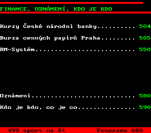 Teletext ČT, strana 500 - Finance