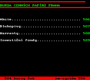 Teletext ČT, strana 505 - Burza cenných papírů Praha
