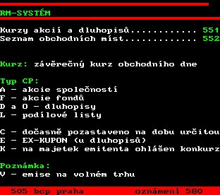 Teletext ČT, strana 550 - RM-Systém