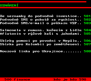 Teletext ČT, strana 580