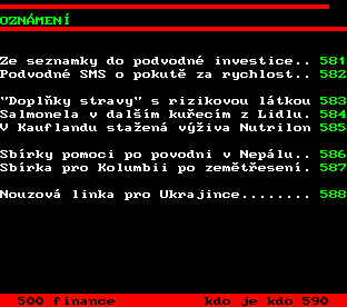 Teletext ČT, strana 580