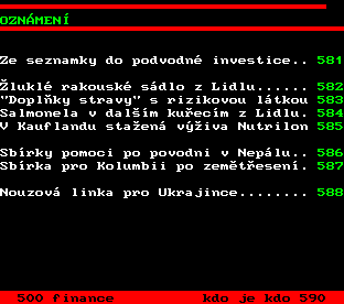 Teletext ČT, strana 580