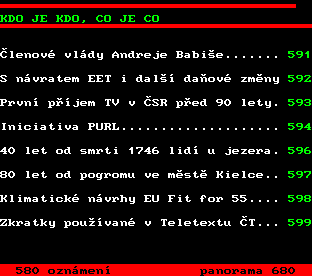 Teletext ČT, strana 590 - Kdo je kdo, co je co