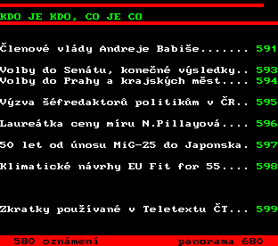 Teletext ČT, strana 590 - Kdo je kdo, co je co