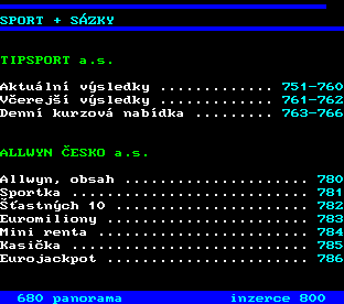 Teletext ČT, strana 700 - Sport a sázky