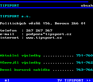 Teletext ČT, strana 750 - Tipsport - aktuální výsledky