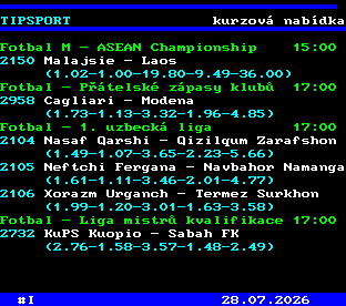 Teletext ČT, strana 763 - Tipsport - kurzová nabídka