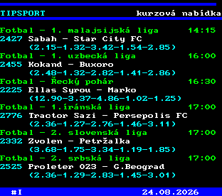 Teletext ČT, strana 763 - Tipsport - kurzová nabídka