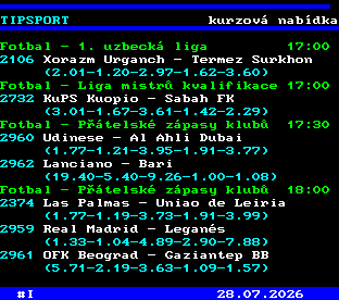Teletext ČT, strana 763 - Tipsport - kurzová nabídka