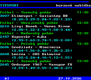 Teletext ČT, strana 763 - Tipsport - kurzová nabídka