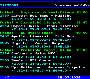 Teletext ČT, strana 763 - Tipsport - kurzová nabídka